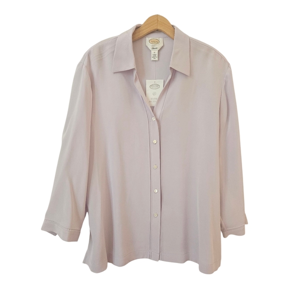 Talbots Stretch Button Up Blouse Womens 16 NWOT Vtg Light Purple Silk Office - Picture 1 of 13